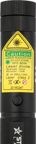 Laser vert rechargeable G1 Pro – gros plan sur l’étiquette d’avertissement avec la classe laser